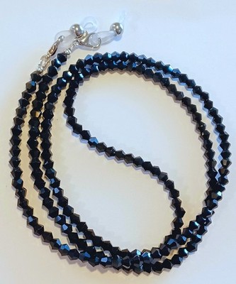 EYEGLASS CHAIN 27'' JET BLACK Beaded Holder Strap Reading Glasses iCandy SILVER