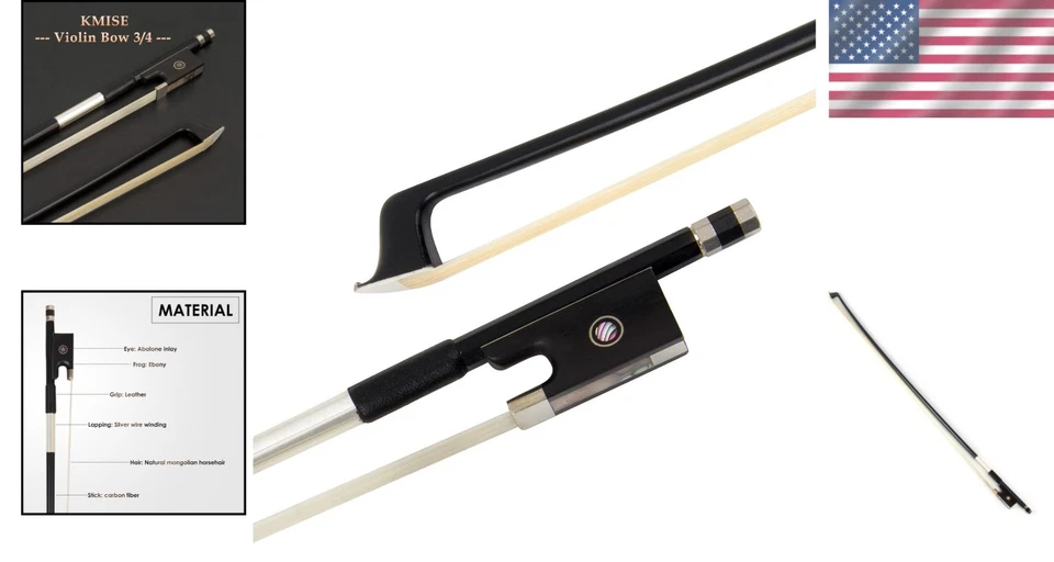 Black Carbon Fiber Violin Bow 3/4 - Perfect for Professionals, Beginners & Kids - Image 2 of 4