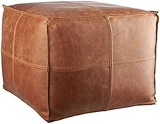 Moroccan Leather Ottoman Unstuffed Boho Genuine Footstool Pouffe 20'' Brown New