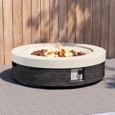 41inch Round Propane Fire Pit Table-Black & White Magnesium Oxide Design