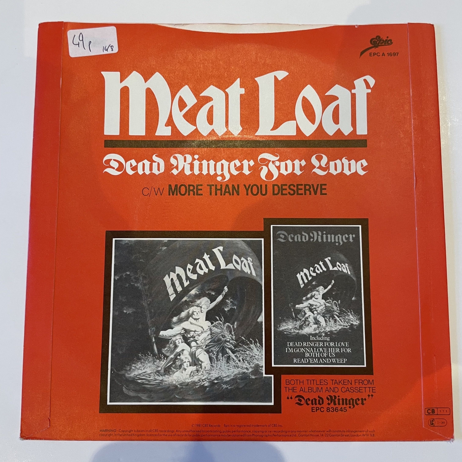 Meat Loaf Dead Ringer For Love 7" Vinyl Single (EPC A1697) Epic 1981 eBay