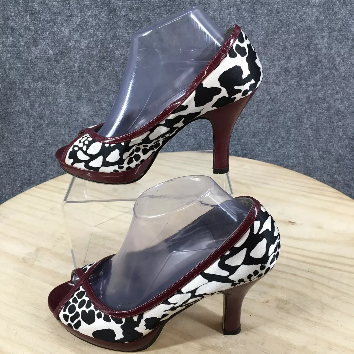 Madden Girl Heels Womens 8.5 Loveit Peep Toe Pumps Burgundy Fabric
