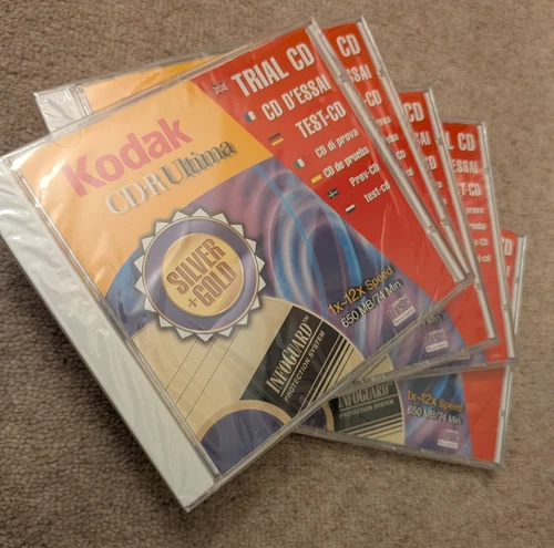 5 Kodak CD-R Ultima Recordable Discs, Silver+Gold 650Mb/74min - Brand New Sealed
