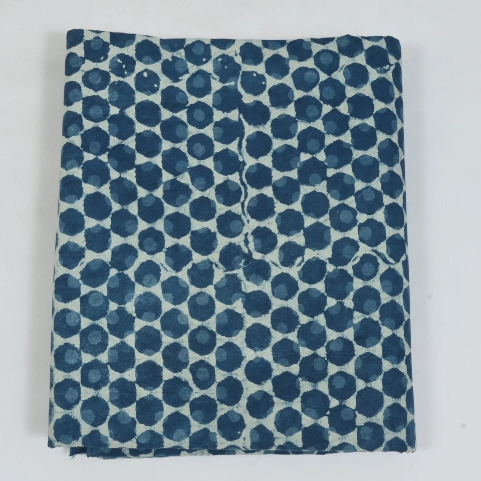 Tissu indien à pois de 5 mètres tissu indigo pur coton tissu artisanal pour l... - Photo 2/4