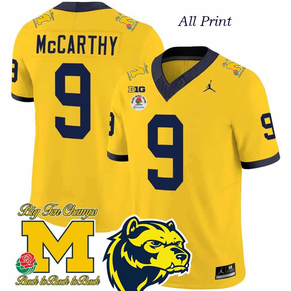 Michigan Wolverines Rose Bowl #9 JJ McCarthy Football Jersey – All Print Options