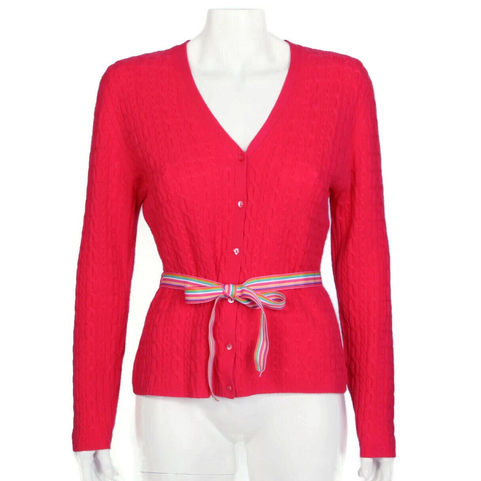 Cárdigan suéter tejido con cable 100 % cachemir rosa cachemir otoño para mujer XL/316 Foto 4 de 4