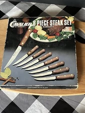 Vintage Cavalier Steak Knife Set of 7 by Rogers Wood Handle Made in Japan