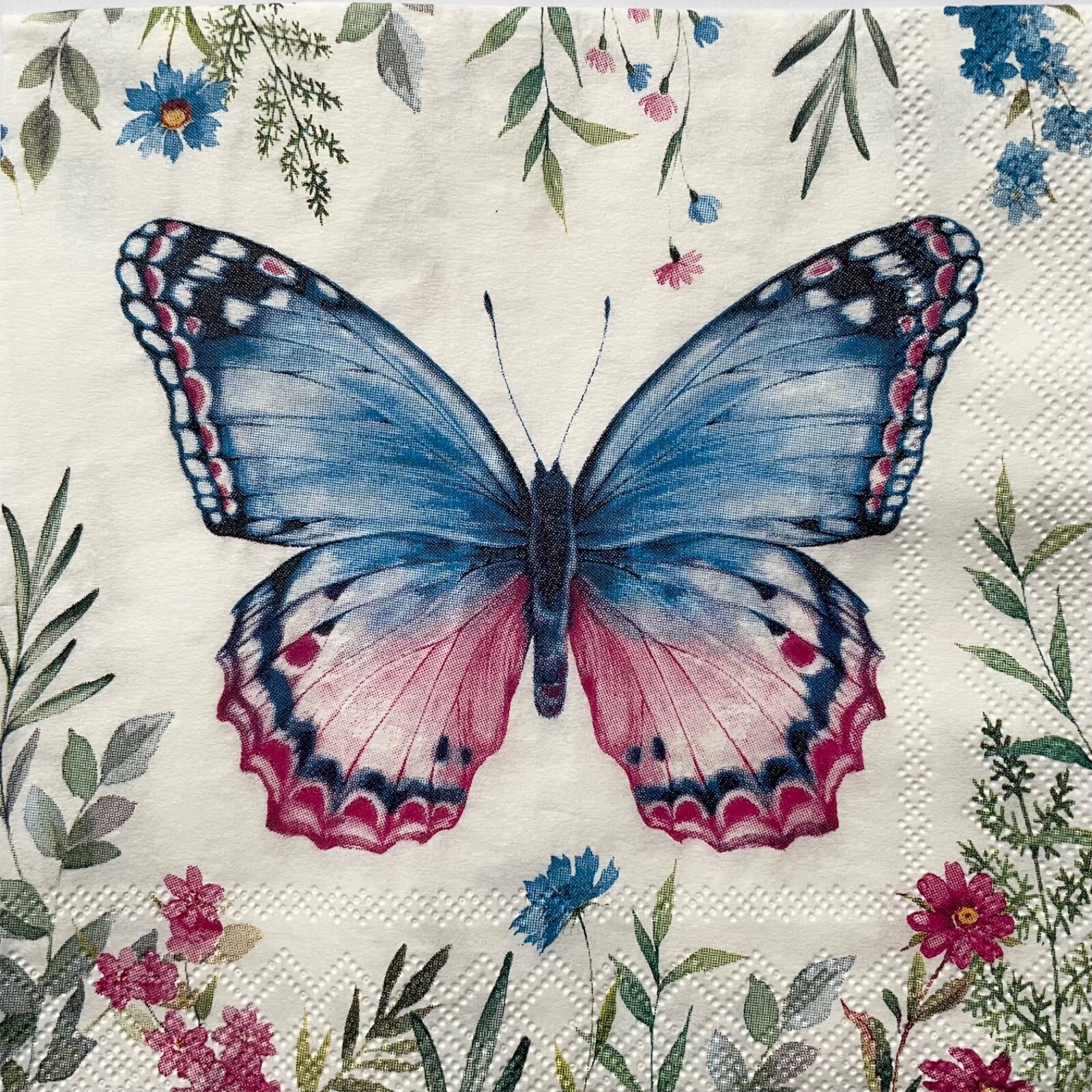 4 Cocktail paper napkins Colourful Butterfly Blue Pink Floral for decoupage