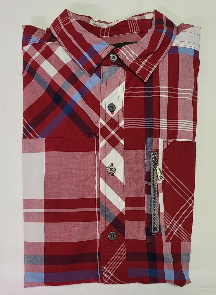 under armor dress shirt EUC UNDER ARMOR Men's Red White Blue Short Sleeve Cotton Casual Shirt Large