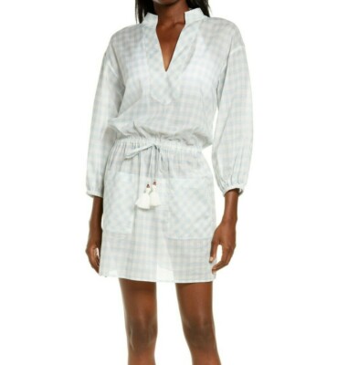 Tory Burch Womens Cotton Cover-Up Beach Tunic Dress in Swim Blue Gingham  Size XS
