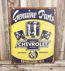Chevrolet Chevy Genuine Parts Shop Dealer Rustic Metal Tin Sign Vintage Garage