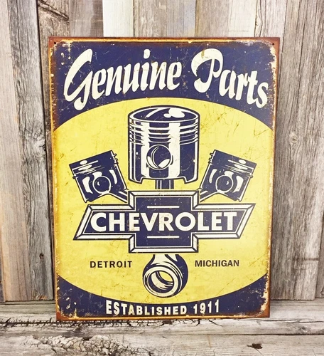Chevrolet Chevy Genuine Parts Shop Dealer Rustic Metal Tin Sign Vintage Garage