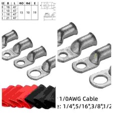 1/0AWG Tinned Copper Cable Lug Terminal Ring Connector Adhesive Heat Shrink Tube