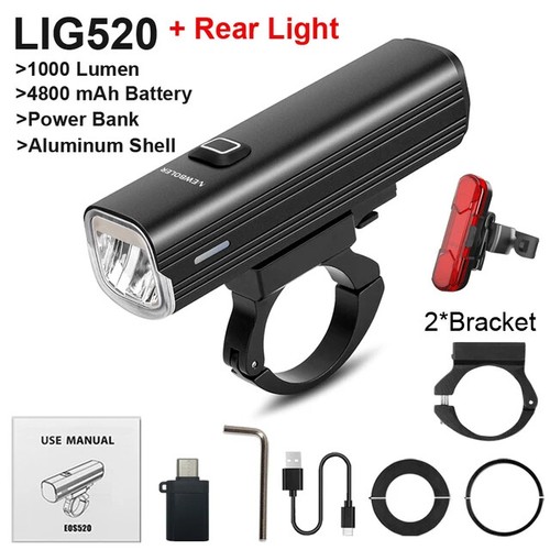 Bicycle Front 1000Lumen Bike Light 4800mAh Waterproof Flashlight USB Charging - Picture 17 of 36