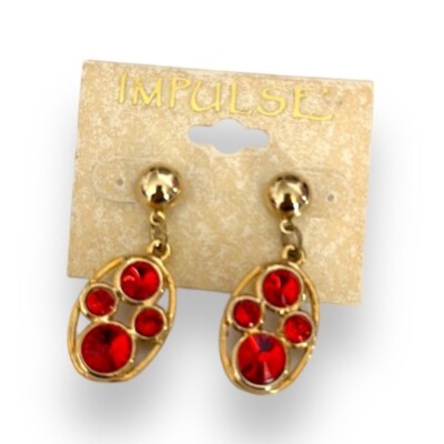 Vintage Red Crystal and Gold costume jewelry drop pendant earrings tiktok NEW