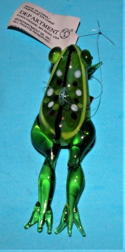 Department 56 glass frog ornament NEW, year-round, green w spotted back - Picture 3 of 5