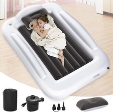 Inflatable Toddler Travel Bed w/ Safety Sides Air Mattress High Speed Pump Gray