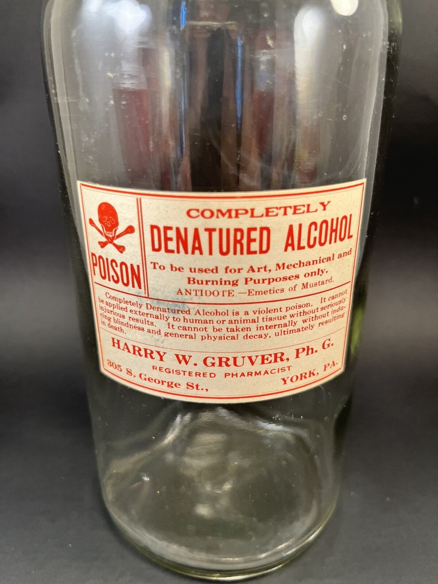Vintage Poison Bottle Denatured Alcohol From A Druggist York, PA 