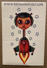 vintage TATTOO MONSTER TATTOO SHOP STICKER 3.5 x 5.5" UNUSED