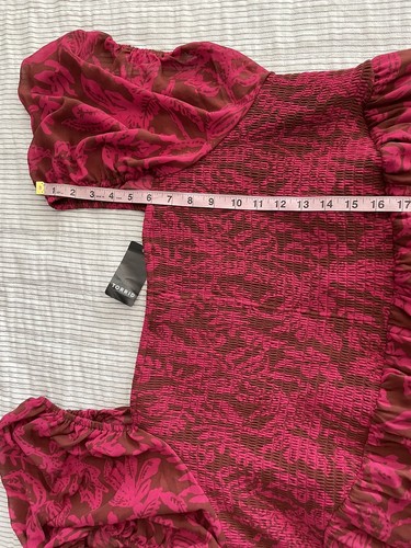 Torrid Damengröße 4X rot/burgund Chiffon gesmoktes Babydoll Midi Plus Kleid neu mit Etikett - Bild 18 von 24