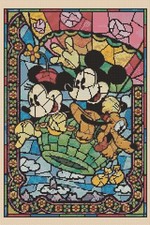 Mickey and Minnie Ballooning Stained Glass Counted Cross Stitch Chart No. 10-68 