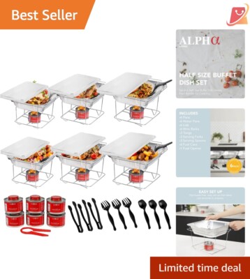 6 Pack Aluminum Disposable Chafing Dish Buffet Set for Parties and Events