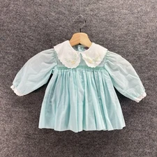 Petit Ami Top Baby Girls 10 Months Blue Collared Long Sleeve Button Cotton