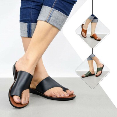  Aerosoft Damen Zehenschlaufe orthopädische bequeme flache Damen Pantoletten Sandalen schwarz