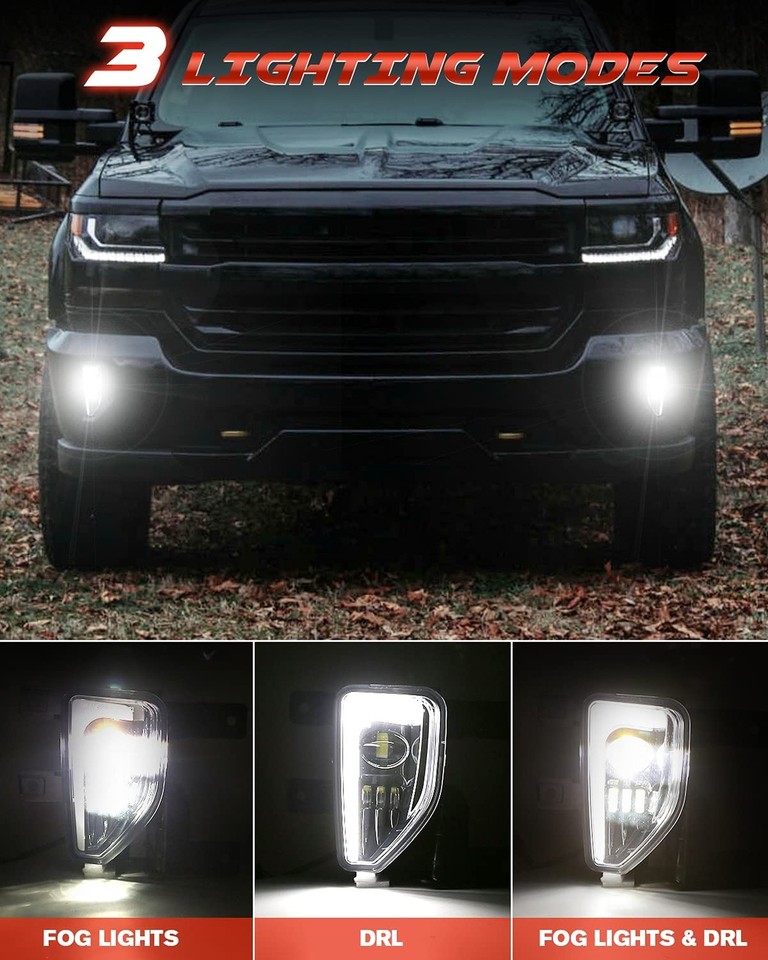 LED Fog Lights Assembly Compatible with 2016 2017 2018 Chevy Silverado