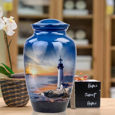 Lighthouse Urn large size 10x6.5 with bage, cremation urn , (sky lighthouse urn)