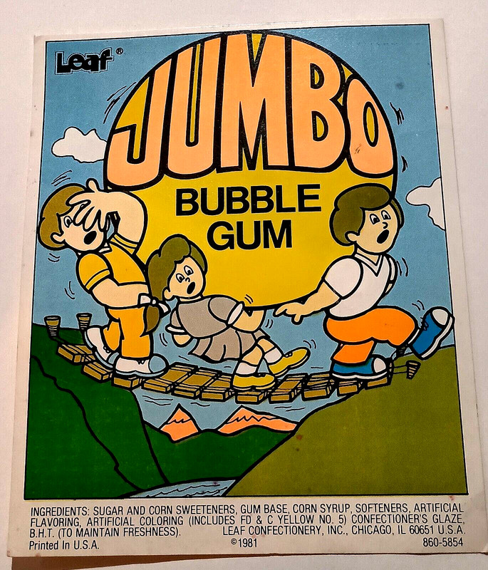 Leaf Jumbo Chewing Bubble Gum Ball Machine Vending Display Card 1981