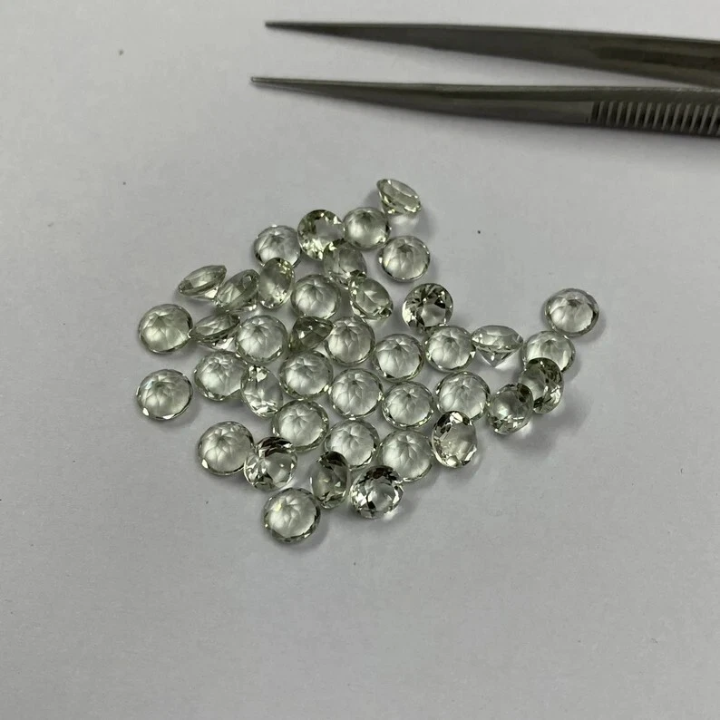 Lote de 20 piezas de piedras preciosas sueltas corte facetado forma redonda amatista verde natural de 4,5 mm Foto 4 de 4