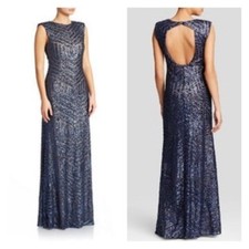 Vera Wang Sleeveless navy blue Sequined Embellished evening Gown womens 4