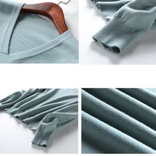 Lady Sweater Top Long Sleeve V Neck Solid Knit Pullover Jumper Soft Casual Basic
