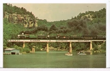 1971 - SR 2-8-0 #722 and S&A 4-6-2 #750 w/Excursion over Blue Pond AL Postcard