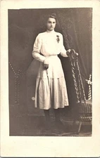 RPPC of Woman in Early 20th Century Dress Vintage Postcard