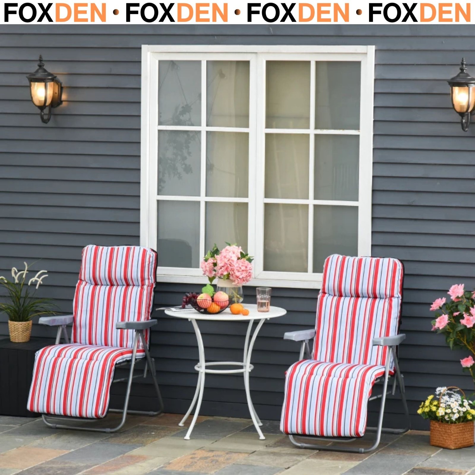 2 Pieces Outdoor Sun Lounger Set with Cushions, Patio Folding 5-Level Backrest - Image 2