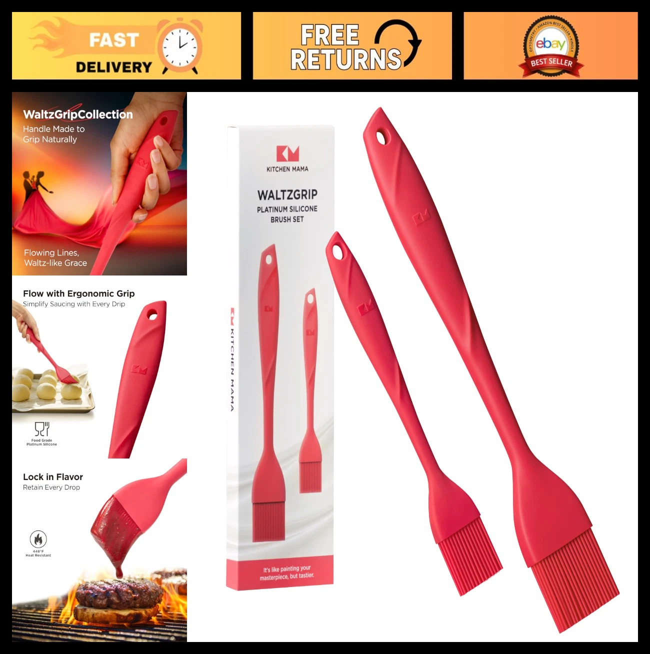 Set of 2 Heat-Resistant Silicone Basting Brushes for Cooking, Baking, Grilling -
Opens in a new wind