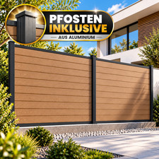 WPC Sichtschutz Zaun Gartenzaun Sichtschutzzaun, Komplettset mit Alu-Pfosten