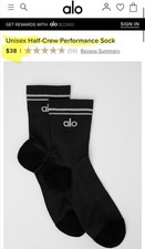New Alo Yoga Black Socks Unisex Half-Crew Everyday Performance Sock