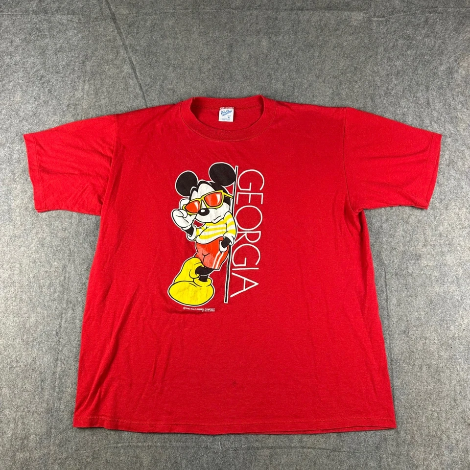 Vintage 80s Georgia Bulldogs Mickey Mouse T-Shirt Mens XL Disney World Red RARE - Image 2 of 4
