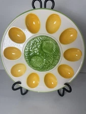 9 Inch Vintage ceramic Deviled Egg Platter With A Place To Hold Salt And Pepper