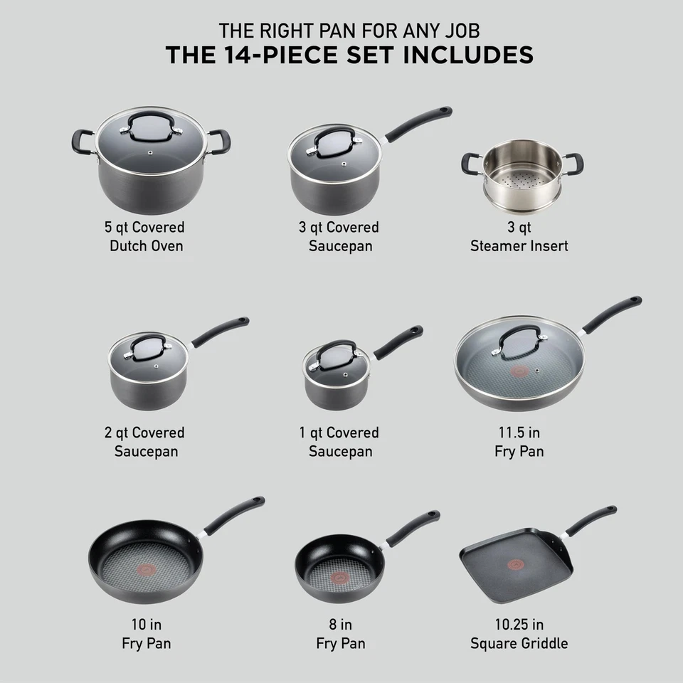 T-fal Ultimate Hard Anodized Nonstick Cookware Set 14 Piece, Oven Broiler Saf... - Image 2 of 4