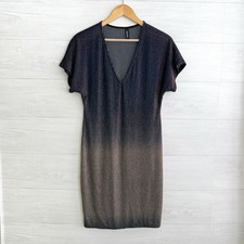 Kimcine - Blue gray ombre gold metallic v-neck sweater dress, S-M