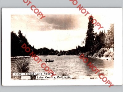 c1945 Forest Lake Resort Row Boat Lake County California CA RPPC Postcard