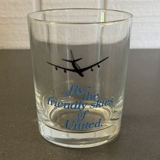 Vintage United Airlines Fly Friendly Skies Whiskey Bourbon Rocks Glass France