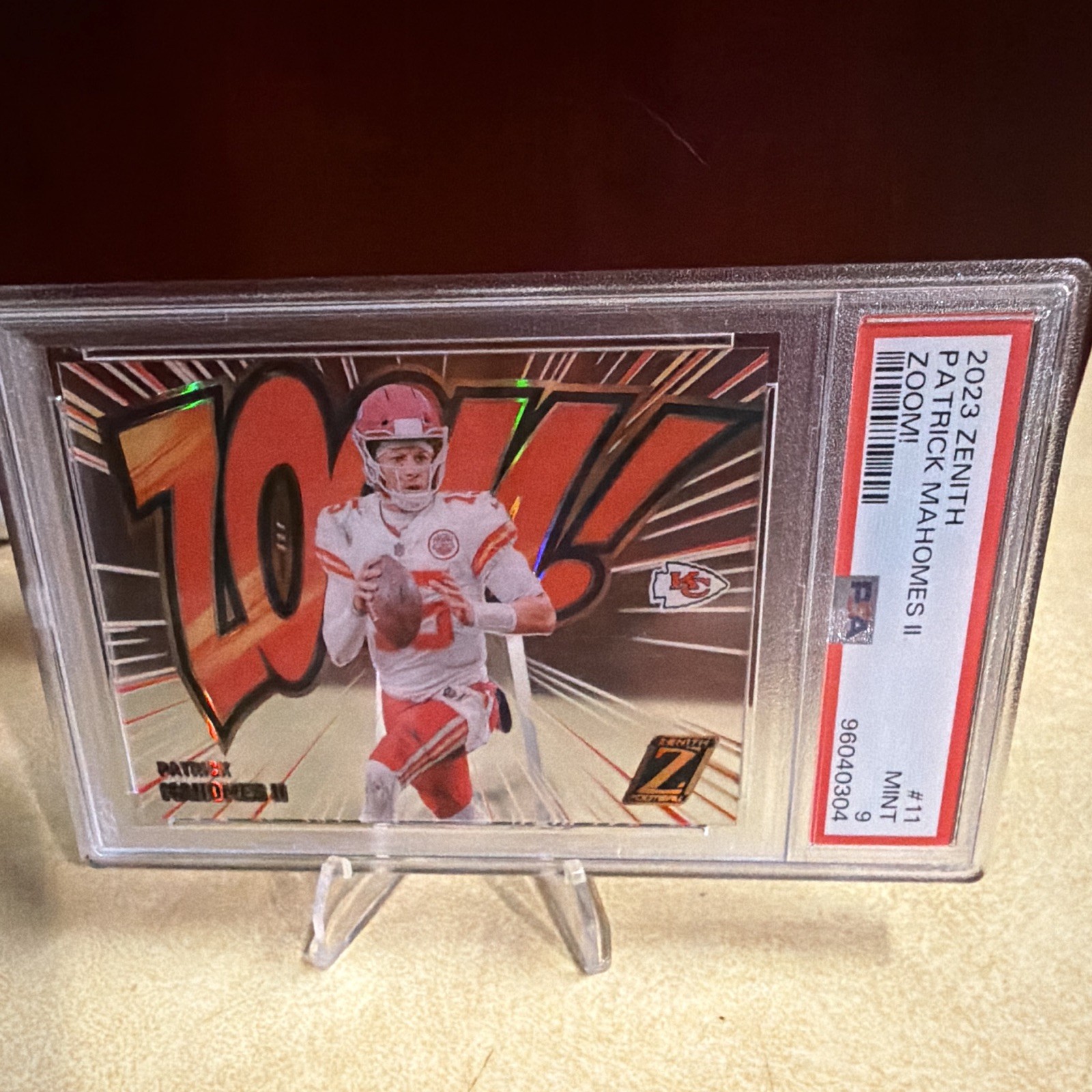Panini Zenith 2023 Patrick Mahomes II Chiefs Zoom! Insert #11 PSA 9