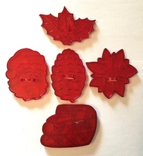 5 Vintage HRM Red Christmas Cookie Cutters Santa, Holly, Pine Cone & Poinsettia
