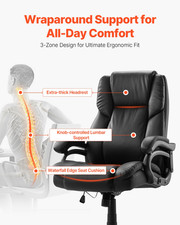 Ergonomic Executive High Back Office Chair with Adjustable Lumbar Support - Blac