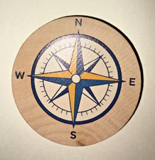 Trackable Wooden Nickel Geocoin- Compass Rose